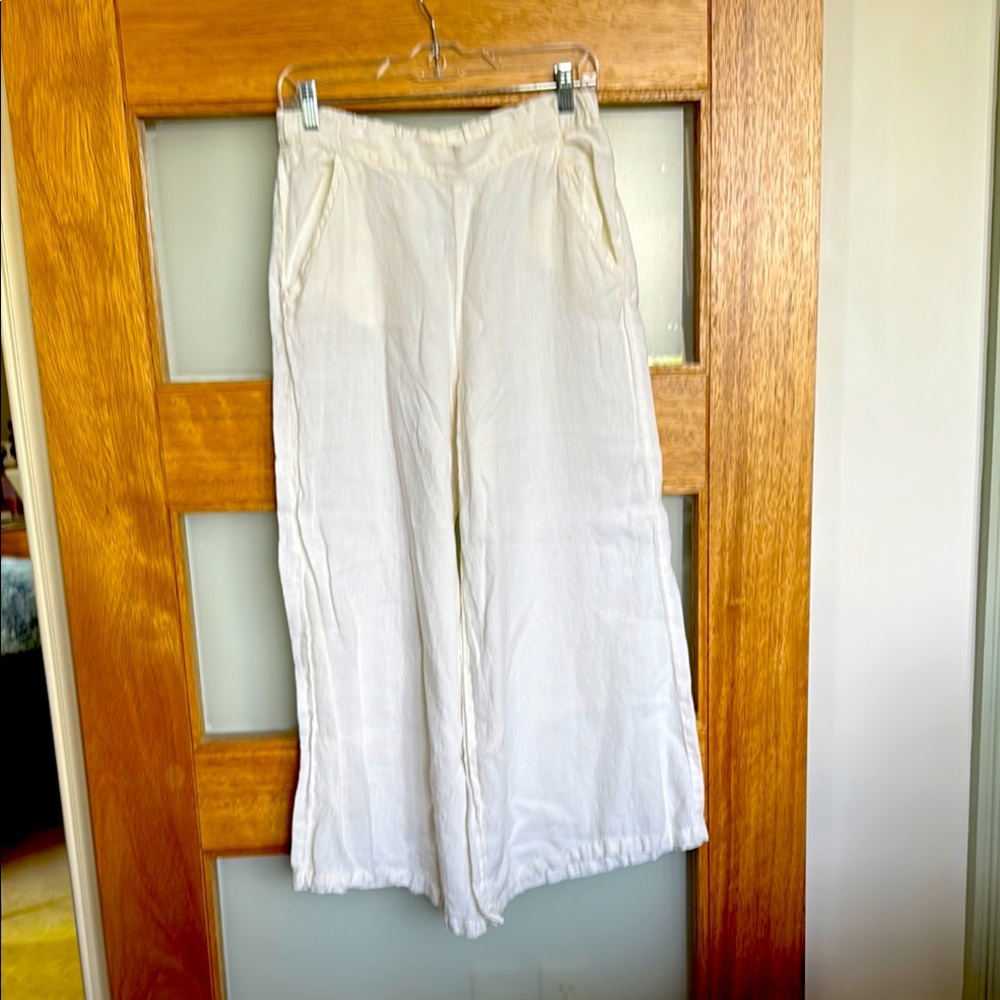 100% White Linen Wide-Leg Pants